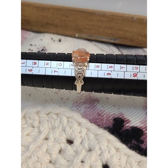 Sterling Silver Strawberry Quartz Ring Size 8 Ornate Filigree Band Oval Gemstone - Picture 5 of 6